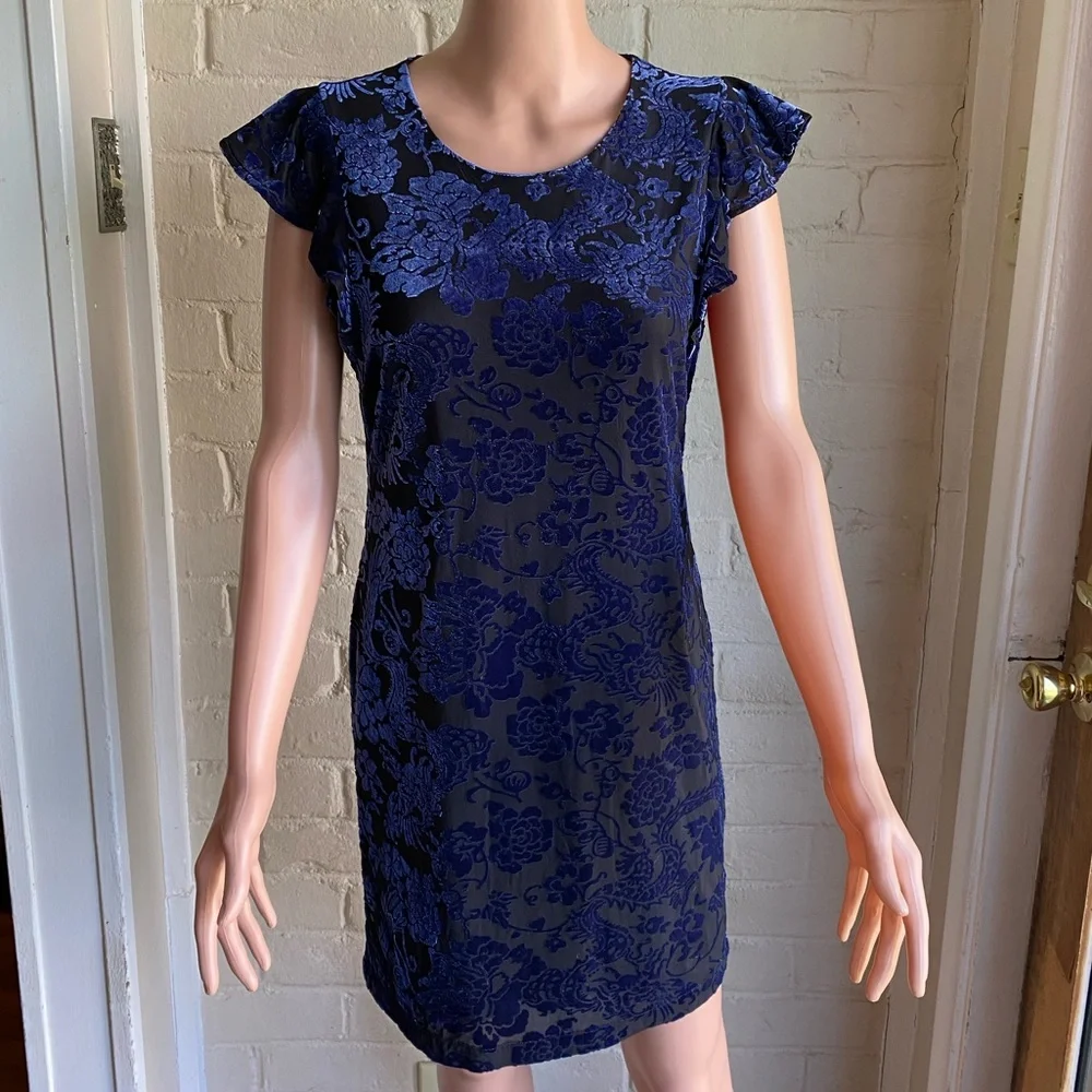 Adrienne Vittadini new w/ tags velvet navy blue & black floral dress size xs